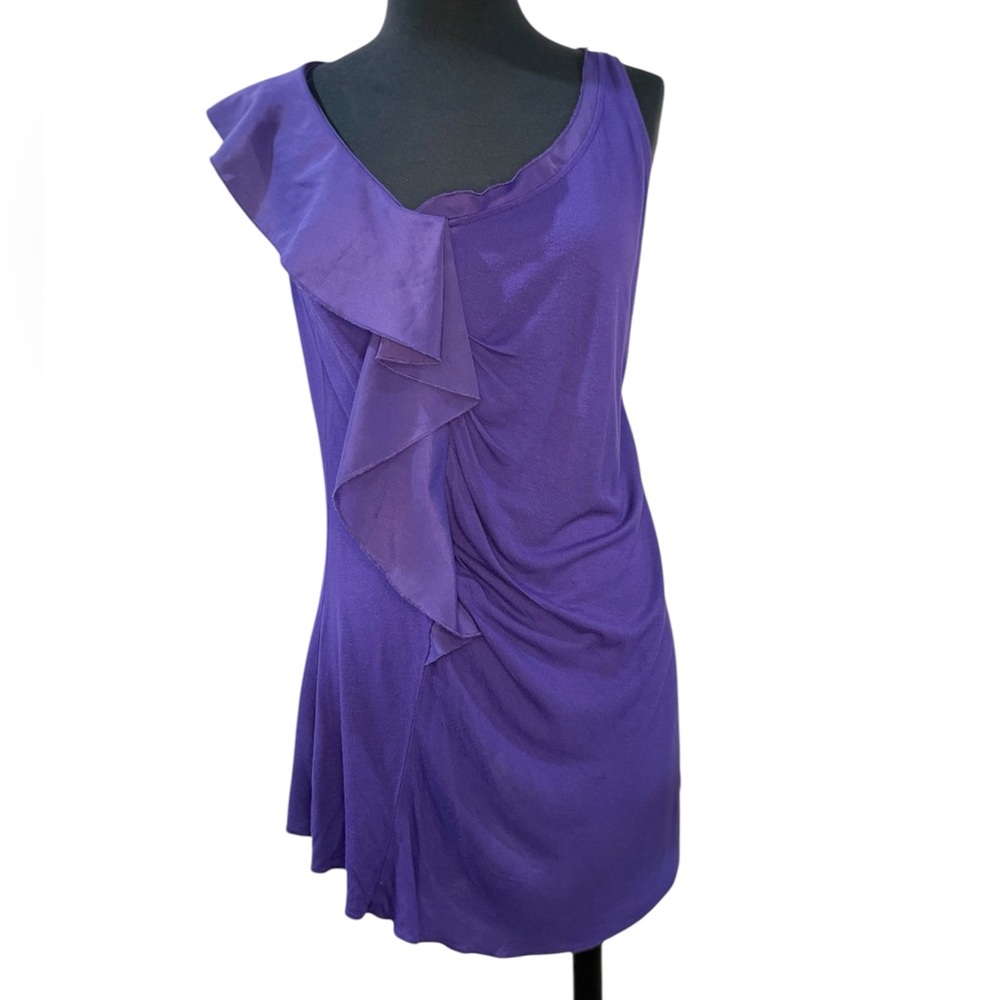 Victor Alfaro Rich Purple One Sided Ruffle Ruched Tank Top Super Soft Viscose